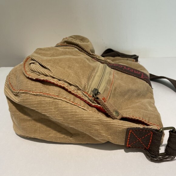 VTG Y2K American Eagle Corduroy Messenger Crossover Bag Beige Zip Pockets Boho - Picture 7 of 14